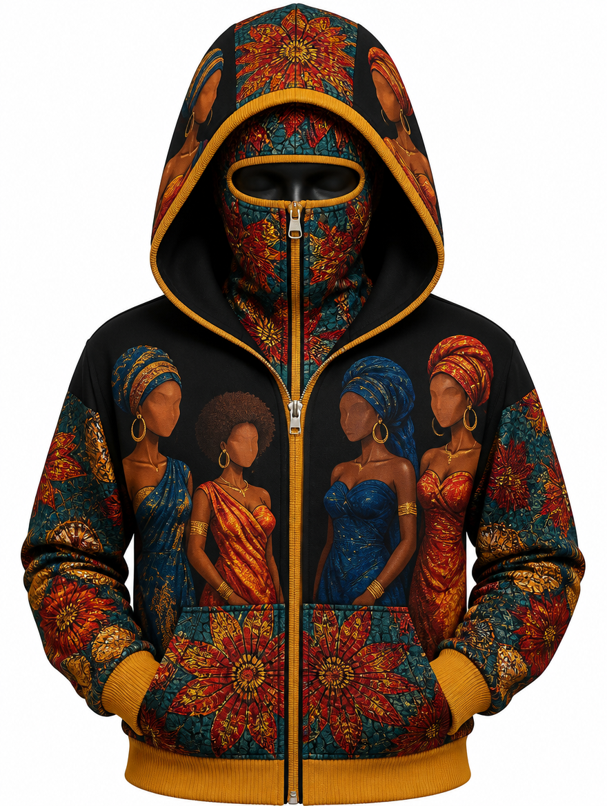 CROWNED UP double-hood zip-up in Black / Gold