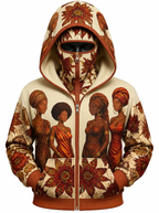 CROWNED UP double-hood zip-up in Cream / Terracotta