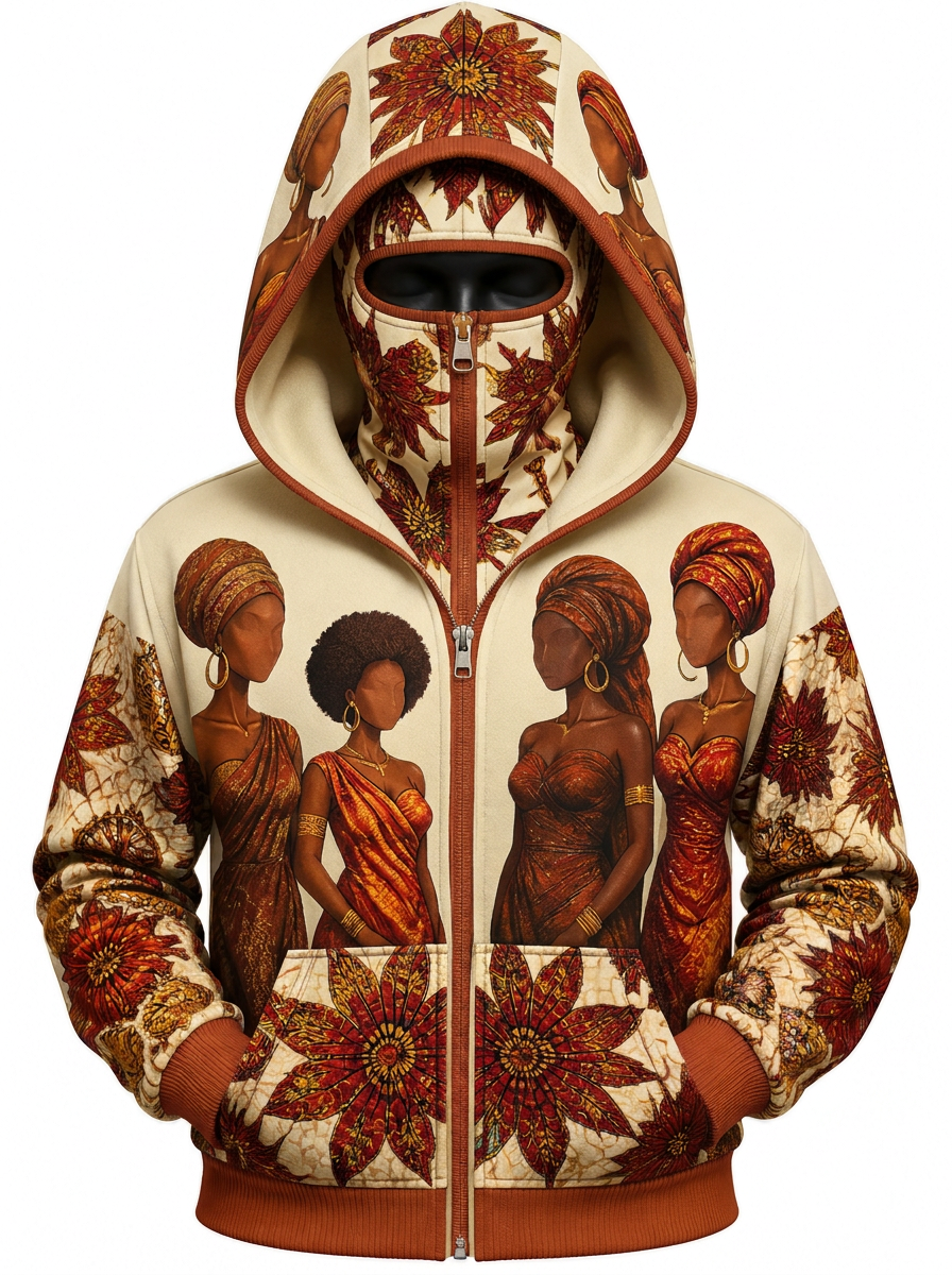 CROWNED UP double-hood zip-up in Cream / Terracotta