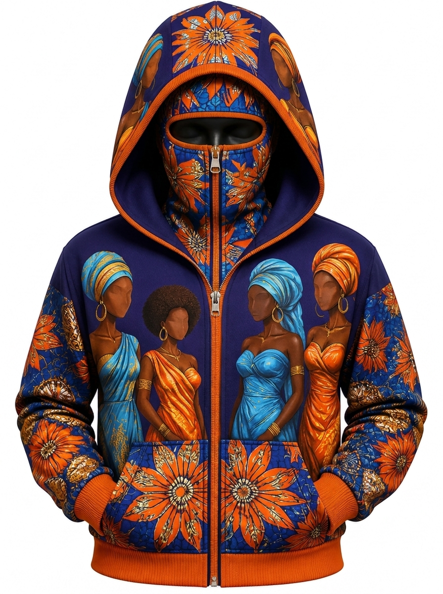 CROWNED UP double-hood zip-up in Indigo / Orange