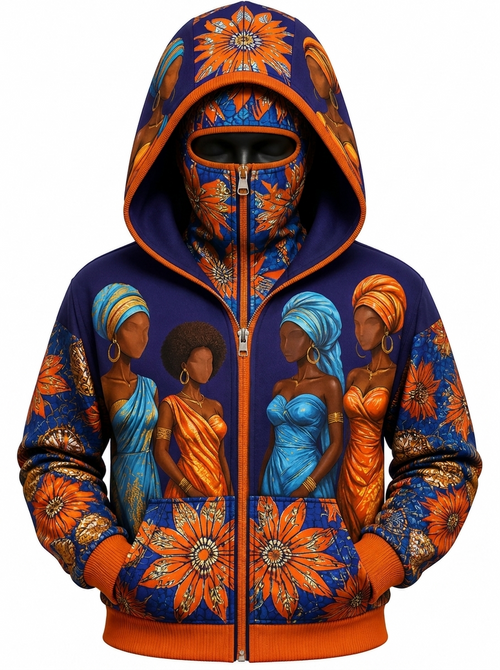 CROWNED UP double-hood zip-up in Indigo / Orange